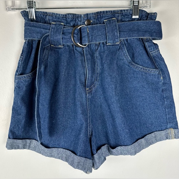 Cotton On 91 High Paper Bag Cuffed Hem Shorts Size 2 Tie Belt 100% Cotton - Picture 1 of 13
